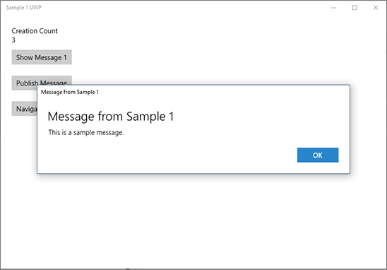 Dialog Box showing message